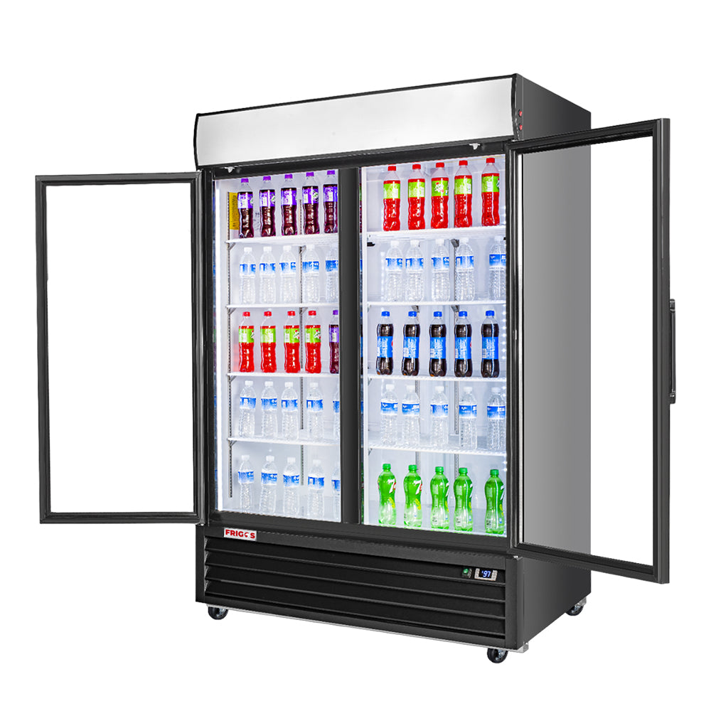 Frigos Value Series FGV-MR-2D-G 54" Black Swing Glass 2 Door Merchandiser Refrigerator with LED Lighting