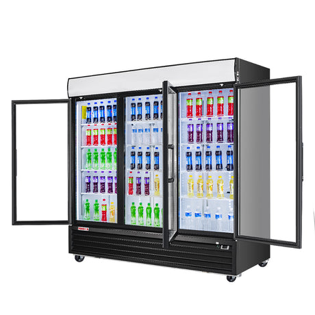 Frigos Value Series FGV-MR-3D-G 80" Black Swing Glass 3 Door Merchandiser Refrigerator with LED Lighting