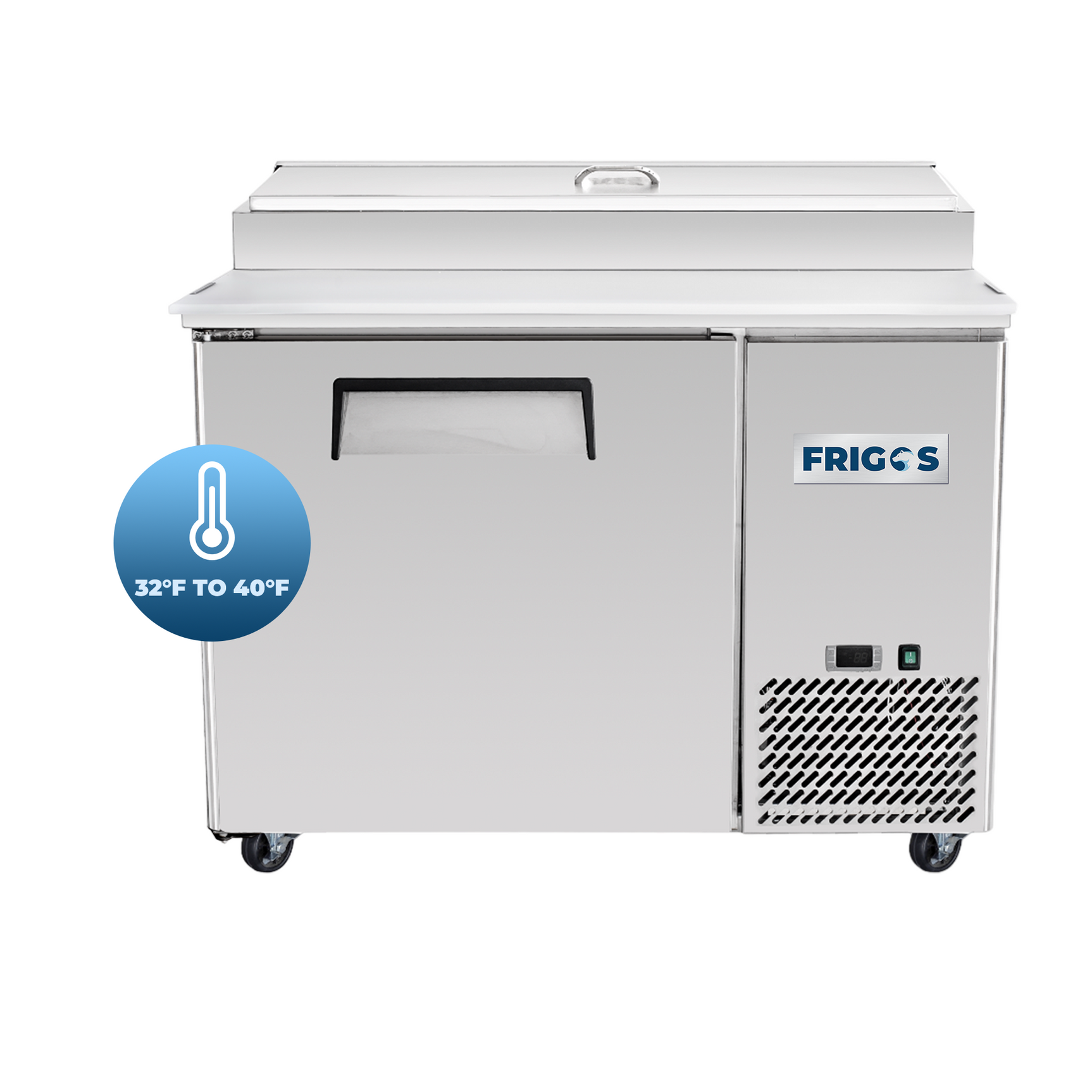 Pizza Prep Table Refrigerator 44" Width 1 Door Frigos FG-PZPT-44 with Aluminum Interior with 304 Stainless Steel Floor