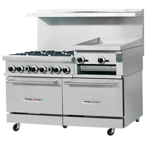 Inferno Blaze IB-GR-6024GB 60” Wide, 6 Burner Range,  24” Wide Manual Griddle, Stove top Broiler, 2 Ovens