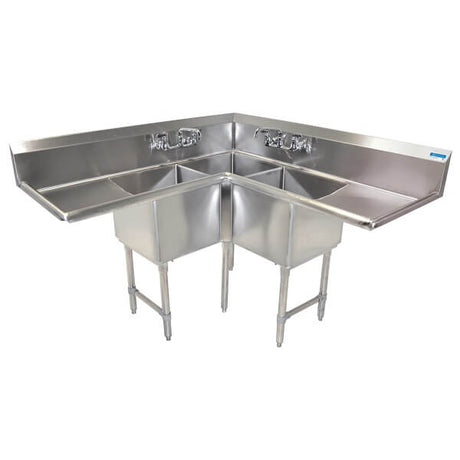 BK Resources BKCS-3-18-14-18T Corner Sink 3 Compartment 18X18X14 Bowls Two 18" Drainboard - Kitchen Pro Restaurant Equipment