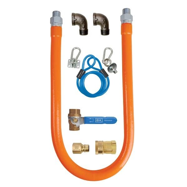 BK Resources BKG-GHC-10048-SCK3 48" Gas Connector Hose Kit with 2 Elbows, Shut-Off Valve, Restraining Device, and Quick Disconnect - 1" - Kitchen Pro Restaurant Equipment