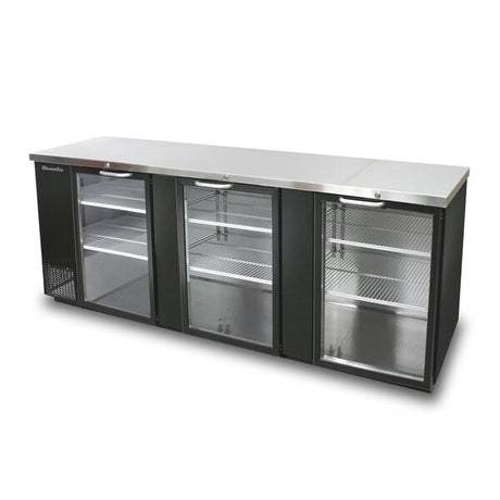 Blue Air BBB90-4BG-HC Black 3 Glass Door Refrigerated Back Bar Storage Cabinet - Kitchen Pro Restaurant Equipment