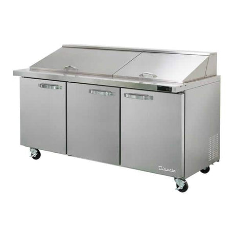 Blue Air BLMT72-HC 72" Refrigerated Mega Top Sandwich Prep Table with Three Swing Doors 20.2 Cu Ft - Kitchen Pro Restaurant Equipment
