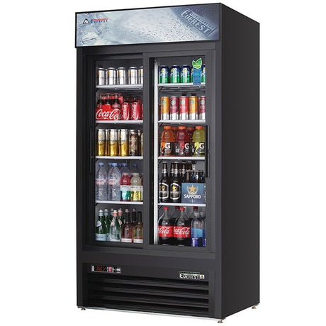 Everest EMGR33B Reach-In Merchandising Refrigerator 2 Sliding Glass Doors 33 cu.ft - Kitchen Pro Restaurant Equipment