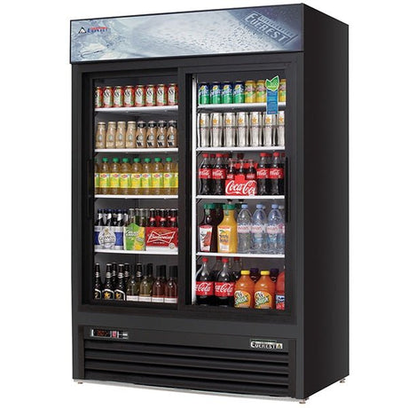 Everest EMGR48B Reach-In Merchandising Refrigerator 2 Sliding Glass Doors 48 cu.ft - Kitchen Pro Restaurant Equipment