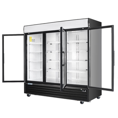 Frigos FG-MR-3D-G 80" Black Swing Glass 3 Door Merchandiser Refrigerator with LED Lighting - Kitchen Pro Restaurant Equipment