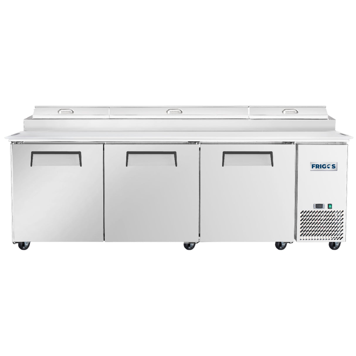 Frigos FG-PZPT-93 93" 3 Door Refrigerated Pizza Prep Table - Kitchen Pro Restaurant Equipment