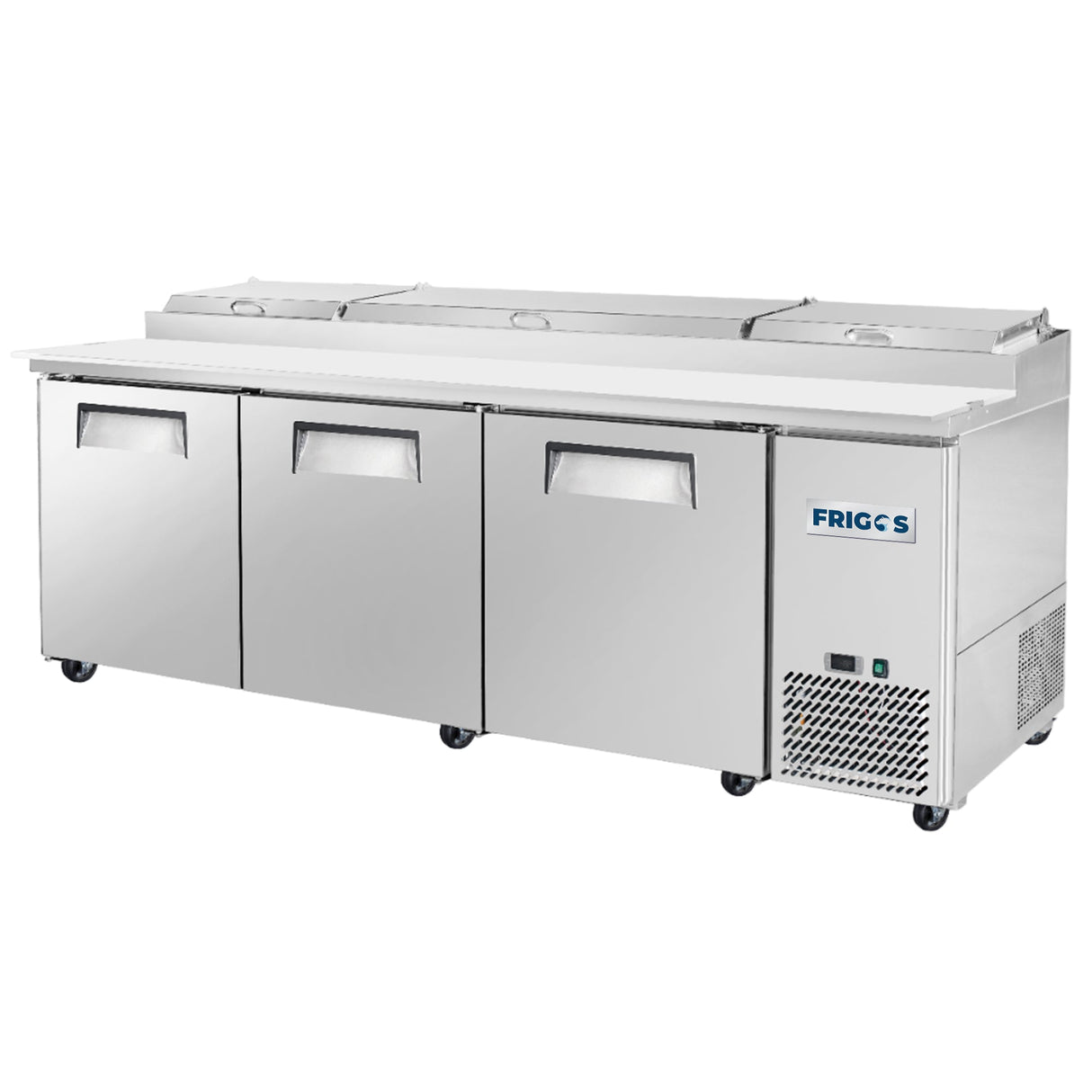 Frigos FG-PZPT-93 93" 3 Door Refrigerated Pizza Prep Table - Kitchen Pro Restaurant Equipment