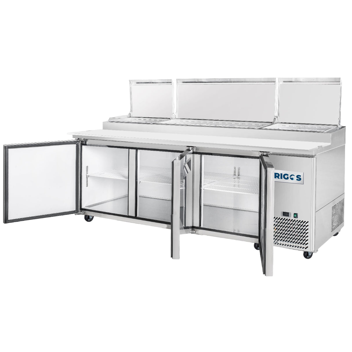 Frigos FG-PZPT-93 93" 3 Door Refrigerated Pizza Prep Table - Kitchen Pro Restaurant Equipment