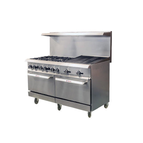 IKON IR-6B-24RB-60 Gas 6 Burner 60" Range with 24" Radiant Broiler and Standard Ovens - Kitchen Pro Restaurant Equipment