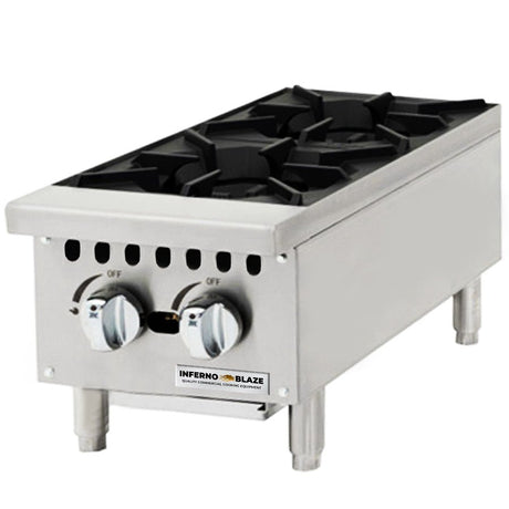 Inferno Blaze Premium IBP-CTH-12 (2) Burner Gas Countertop Range / Hot Plate – 50,000 BTU - Kitchen Pro Restaurant Equipment
