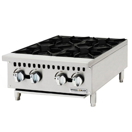 Inferno Blaze Premium IBP-CTH-24 (4) Burner Gas Countertop Range / Hot Plate – 100,000 BTU - Kitchen Pro Restaurant Equipment