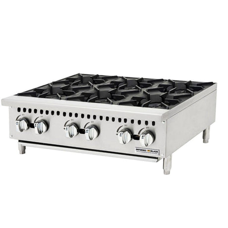 Inferno Blaze Premium IBP-CTH-36 (6) Burner Gas Countertop Range / Hot Plate – 140,000 BTU - Kitchen Pro Restaurant Equipment