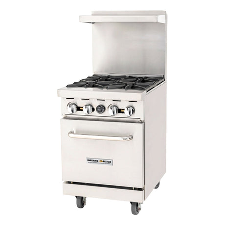 Inferno Blaze Premium IBP-GR-24-LP 24" Liquid Propane 4 Burner Range with Oven - 116,000 BTU - Kitchen Pro Restaurant Equipment