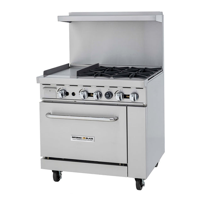 Inferno Blaze Premium IBP-GR-3612/NG 36" Natural Gas 4 Burner Range with Oven with 12" Griddle - 148,000 BTU - Kitchen Pro Restaurant Equipment
