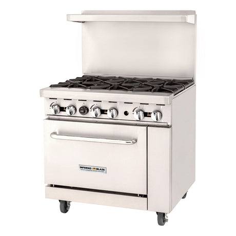 Inferno Blaze Premium IBP-GR-36/LP 36" Liquid Propane 6 Burner Range with Oven - 165,000 BTU - Kitchen Pro Restaurant Equipment