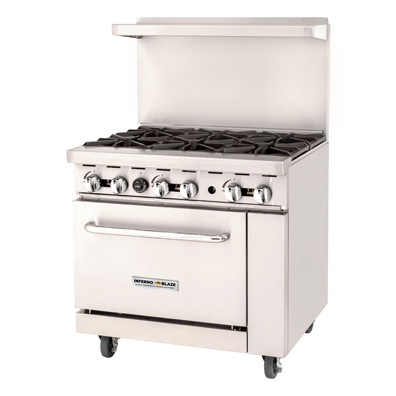 Inferno Blaze Premium IBP-GR-36/NG 36" Natural Gas 6 Burner Range with Oven - 177,000 BTU - Kitchen Pro Restaurant Equipment