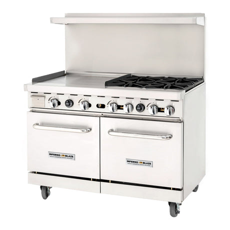 Inferno Blaze Premium IBP-GR-4824/NG 48" Natural Gas 4 Burner Range with 2 Ovens with 24" Griddle - 196,000 BTU - Kitchen Pro Restaurant Equipment