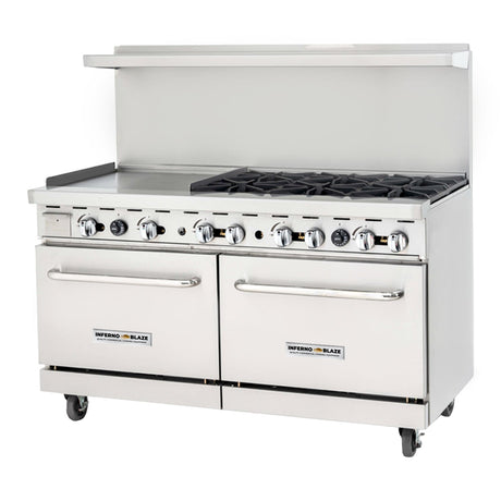 Inferno Blaze Premium IBP-GR-6024/LP 60" Liquid Propane 6 Burner Range with 2 Ovens with 24" Griddle - 240,000 BTU - Kitchen Pro Restaurant Equipment
