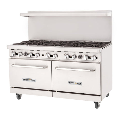 Inferno Blaze Premium IBP-GR-60/LP 60" Liquid Propane 10 Burner Range with 2 Standard Ovens - 285,000 BTU - Kitchen Pro Restaurant Equipment