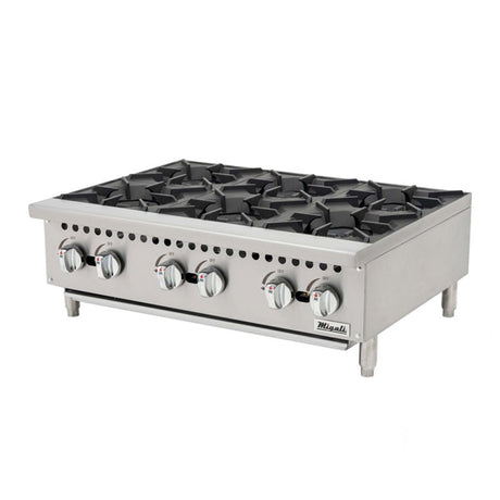 Migali C-HP-6-36 (6) Burner Gas Countertop Range / Hot Plate – 140,000 BTU - Kitchen Pro Restaurant Equipment