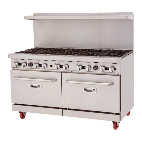 Migali C-RO10-LP 60" Liquid Propane 10 Burner Range with 2 Standard Ovens - 285,000 BTU - Kitchen Pro Restaurant Equipment