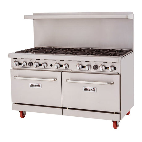 Migali C-RO10-NG 60" Natural Gas 10 Burner Range with 2 Ovens - 305,000 BTU - Kitchen Pro Restaurant Equipment
