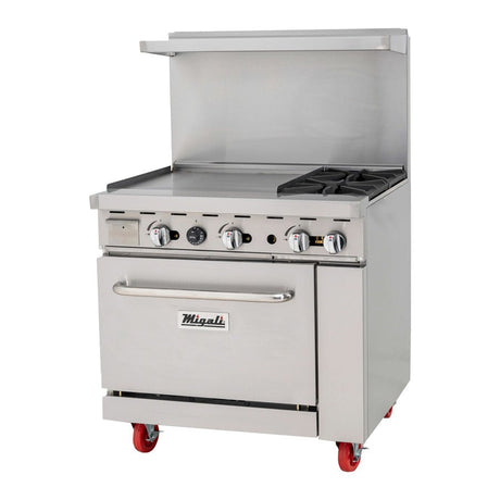 Migali C-RO2-24GL-LP 36" Liquid Propane 2 Burner Range with Oven with 24" Griddle - 121,000 BTU - Kitchen Pro Restaurant Equipment
