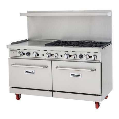 Migali C-RO6-24GL-LP 60" Liquid Propane 6 Burner Range with 2 Ovens with 24" Griddle - 240,000 BTU - Kitchen Pro Restaurant Equipment