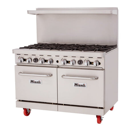 Migali C-RO8-NG 48" Natural Gas 8 Burner Range with 2 Ovens - 277,000 BTU - Kitchen Pro Restaurant Equipment