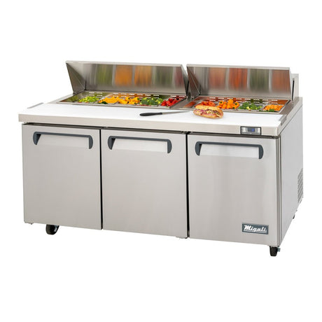 Migali C-SP72-18-HC 72.7” 3-Door Refrigerated Sandwich Prep Table – 24.5 Cu Ft - Kitchen Pro Restaurant Equipment
