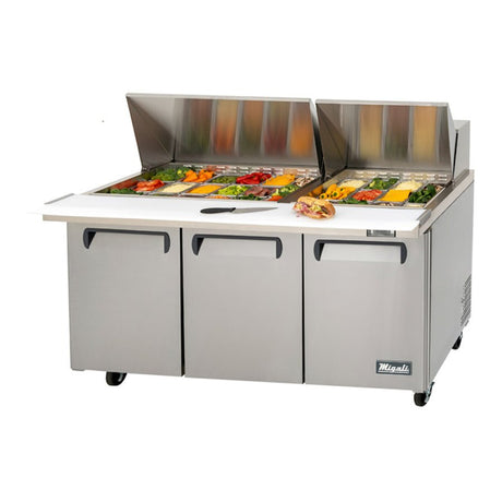 Migali C-SP72-30BT-HC 72.7” 3-Door Refrigerated Sandwich Prep Table – 24.5 Cu Ft - Kitchen Pro Restaurant Equipment