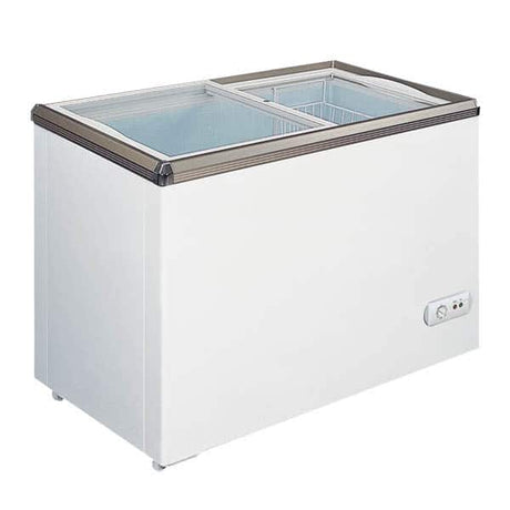 Omcan 45291 Sliding Glass Top Chest Freezer - 5.3 Cu Ft - Kitchen Pro Restaurant Equipment