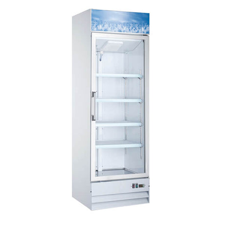 Omcan 50029 27" White Swing Glass Door Merchandiser Freezer - 13 Cu Ft - Kitchen Pro Restaurant Equipment