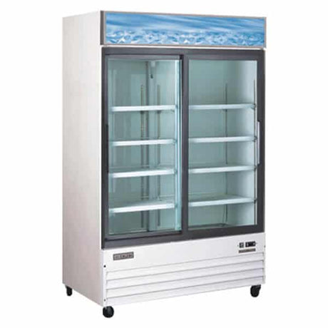 Omcan 50032 53" White Sliding Glass Door Merchandiser Refrigerator - 45 Cu Ft - Kitchen Pro Restaurant Equipment