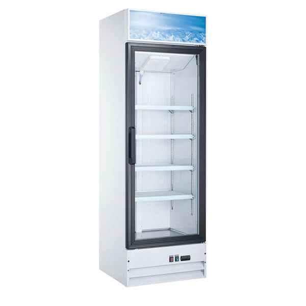 Omcan 50035 26" White Swing Glass Door Merchandiser Refrigerator - 14 Cu Ft - Kitchen Pro Restaurant Equipment