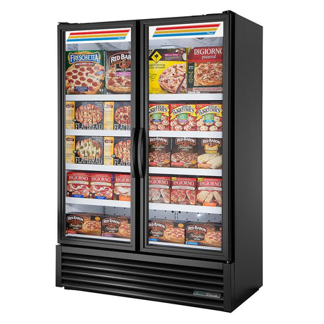 True FLM-54F-TSL01 53 7/8" Two Section Display Freezer with Swing Doors - Bottom Mount Compressor, Black, 115v - Kitchen Pro Restaurant Equipment