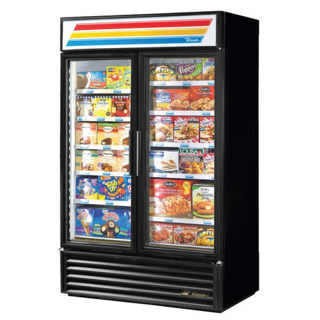 True GDM-43F-HC-TSL01 47 1/8" Two Section Display Freezer With Swing Doors - Bottom Mount Compressor, Black, 115v - Kitchen Pro Restaurant Equipment