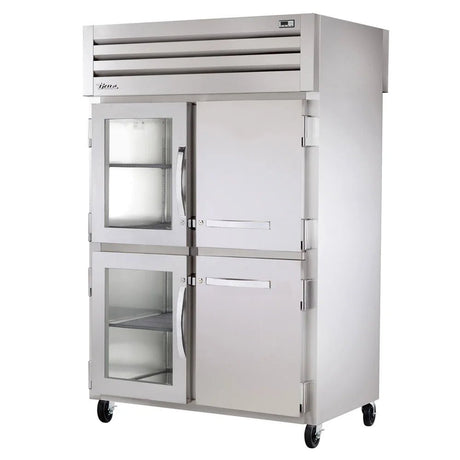 True STG2RPT-2HG/2HS-2G-HC 52 3/5" Two Section Pass Thru Refrigerator, (2) Glass Doors, (2) Solid Doors, Left/Right Hinge, 115v - Kitchen Pro Restaurant Equipment