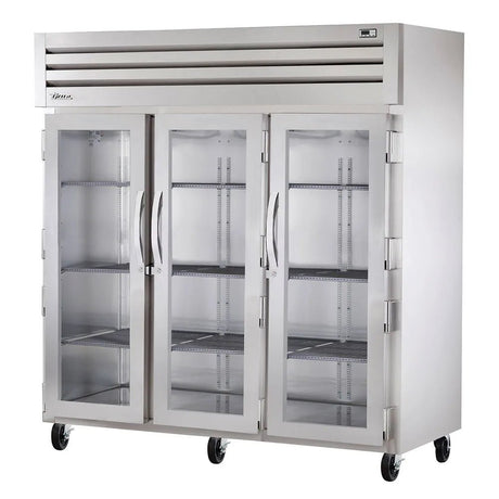 True STG3R-3G 77 3/4" Three Section Reach In Refrigerator, (3) Left/Right Hinge Glass Doors, 115v - Kitchen Pro Restaurant Equipment