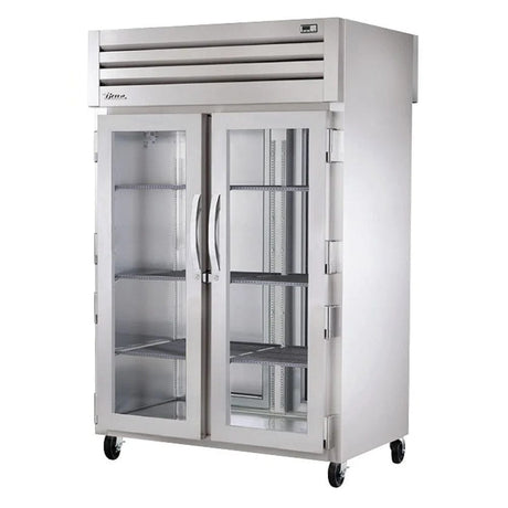 True STR2RPT-2G-2S-HC 52 3/5" Two Section Pass Thru Refrigerator, (2) Left/Right Hinge Glass Doors, 115v - Kitchen Pro Restaurant Equipment