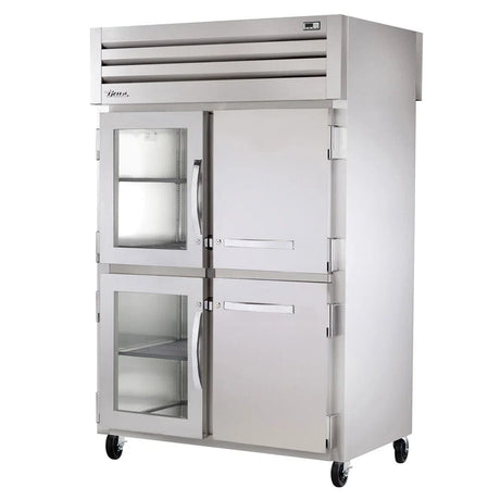 True STR2RPT-2HG/2HS-2G-HC 52 3/5" Two Section Pass Thru Refrigerator, (2) Glass Doors, (2) Solid Doors, Left/Right Hinge, 115v - Kitchen Pro Restaurant Equipment