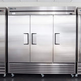 True® T-72-HC Three Section Solid Door Reach-In Stainless Steel Refrigerator 78.1" - 72 Cu Ft - Kitchen Pro Restaurant Equipment