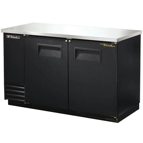 True® TBB-2-HC Black Two Section 4 Shelf Back Bar Refrigerator (88) 6-packs or (2) 1/2 Keg Capacity 58.88" - Kitchen Pro Restaurant Equipment
