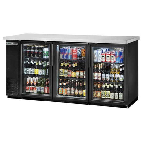 True TBB-24-72G-HC-LD Back Bar Refrigerator 3 Glass Doors 73 inch Black - Kitchen Pro Restaurant Equipment