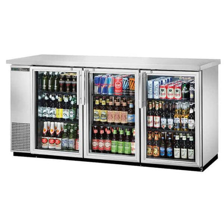 True TBB-24-72G-S-HC-LD Back Bar Refrigerator 3 Glass Doors 73 inch Silver - Kitchen Pro Restaurant Equipment