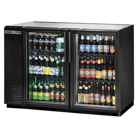True TBB-24GAL-48G-HC-LD Back Bar Refrigerator 2 Glass Doors Galvanized Top 48 inch Black - Kitchen Pro Restaurant Equipment
