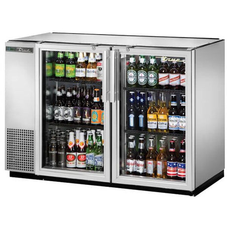 True TBB-24GAL-48G-S-HC-LD Back Bar Refrigerator 2 Glass Doors Galvanized Top 48 inch Silver - Kitchen Pro Restaurant Equipment