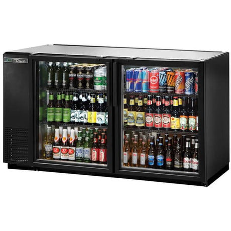 True TBB-24GAL-60G-HC-LD Back Bar Refrigerator 2 Glass Doors Galvanized Top 60 inch Black - Kitchen Pro Restaurant Equipment